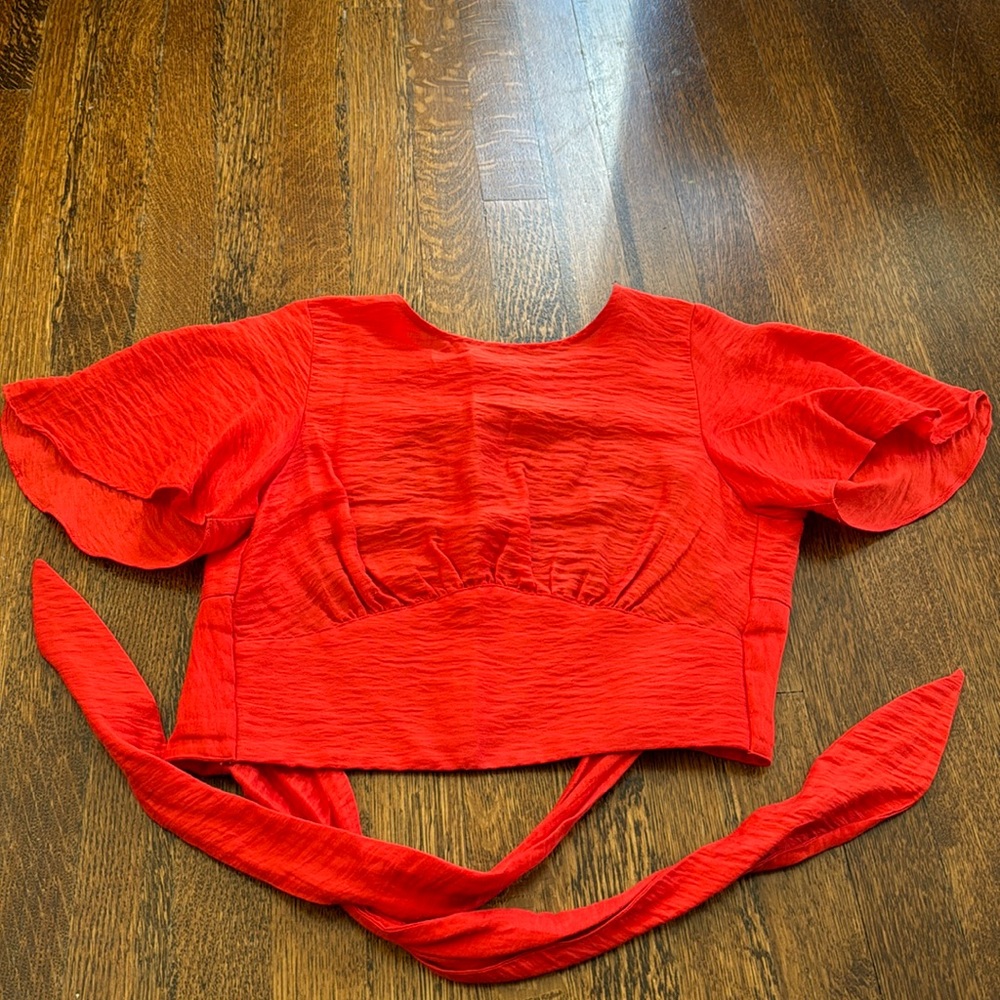 Red, open back Free People top
